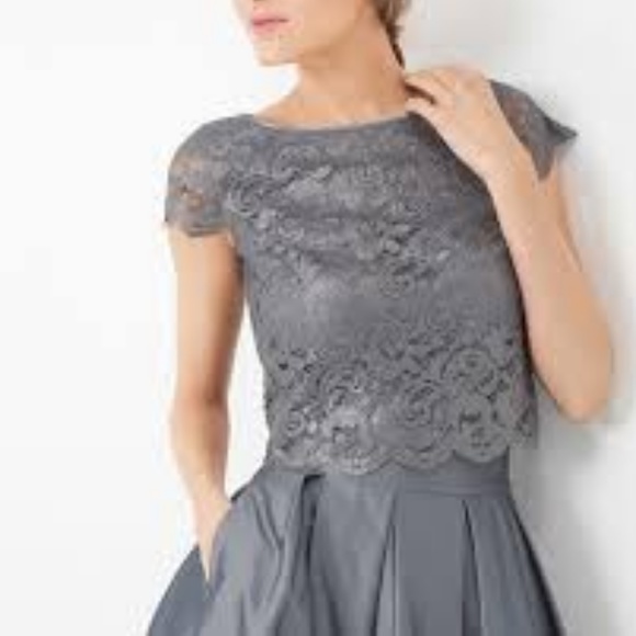 White House Black Market Tops - WHBM Gray Metallic Lace Crop Top 0 T132